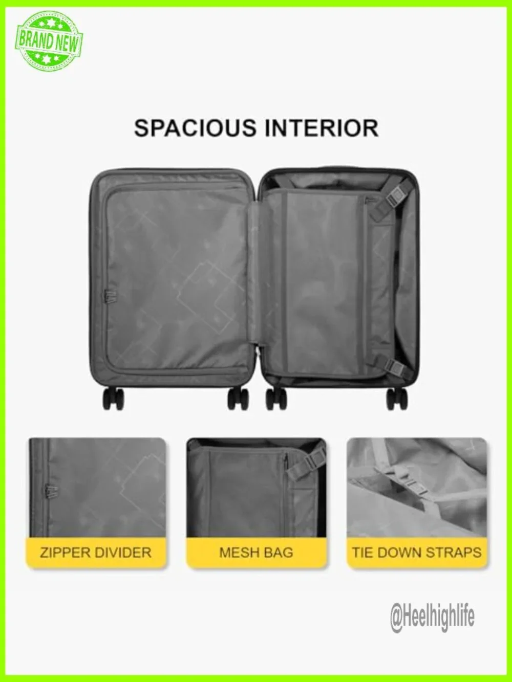 20 Inch Expandable Hard Shell Carry-On Luggage with Spinner Wheels - Picture 6 of 6